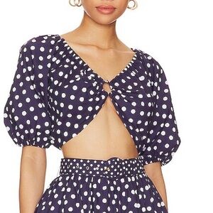 Caroline Constas Navy Polka Dot Crop Top NWOT